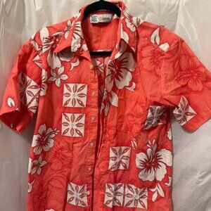 Stitch Hawaiian Shirt Coral Floral Print Short Sleeve